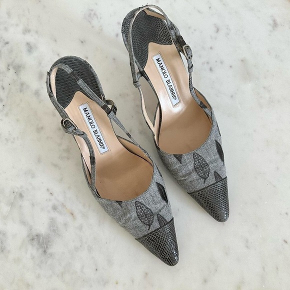 Manolo Blahnik Kitten Heels Embroidered Leaves - Picture 2 of 5